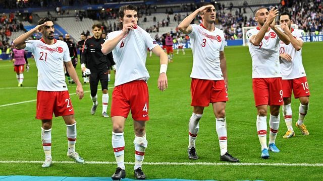 SAINT-DENIS, FRANCE - OCTOBER 13: Players of Turkey celebrate after the UEFA EURO 2020 qualifier Group H soccer match between France and Turkey at Stade de France in Saint-Denis, France on October 13, 2019.