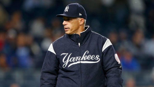 NEW YORK, NY - MAY 23: (NEW YORK DAILIES OUT) Manager Joe Girardi #28 of the New York Yankees looks on against the Kansas City Royals at Yankee Stadium on May 23, 2017 in the Bronx borough of New York City. The Royals defeated the Yankees 6-2..