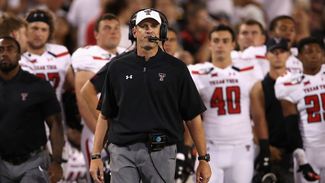 TUCSON, ARIZONA - SEPTEMBER 14: Head coach Matt Wells of the Texas Tech Red Raiders watches from the sidelines during the second half of the NCAAF game against the Arizona Wildcats at Arizona Stadium on September 14, 2019 in Tucson, Arizona.