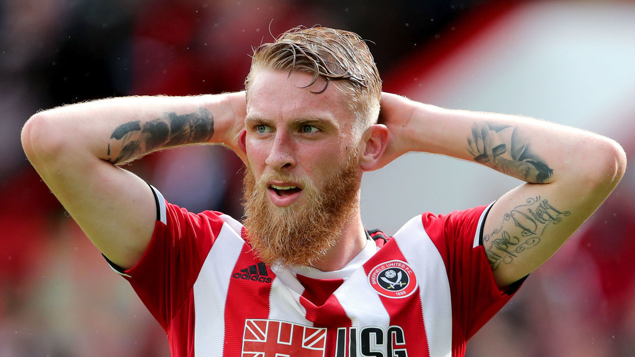 Sheffield United's Oliver McBurnie reacts during the Premier League match at Bramall Lane, Sheffield.
