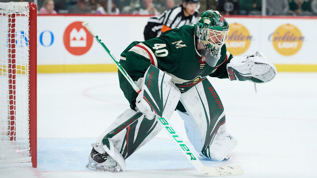 ST PAUL, MINNESOTA - OCTOBER 20: Devan Dubnyk #40 of the Minnesota Wild defends the net against the Montreal Canadiens during the game at Xcel Energy Center on October 20, 2019 in St Paul, Minnesota. The Wild defeated the Canadiens 4-3.