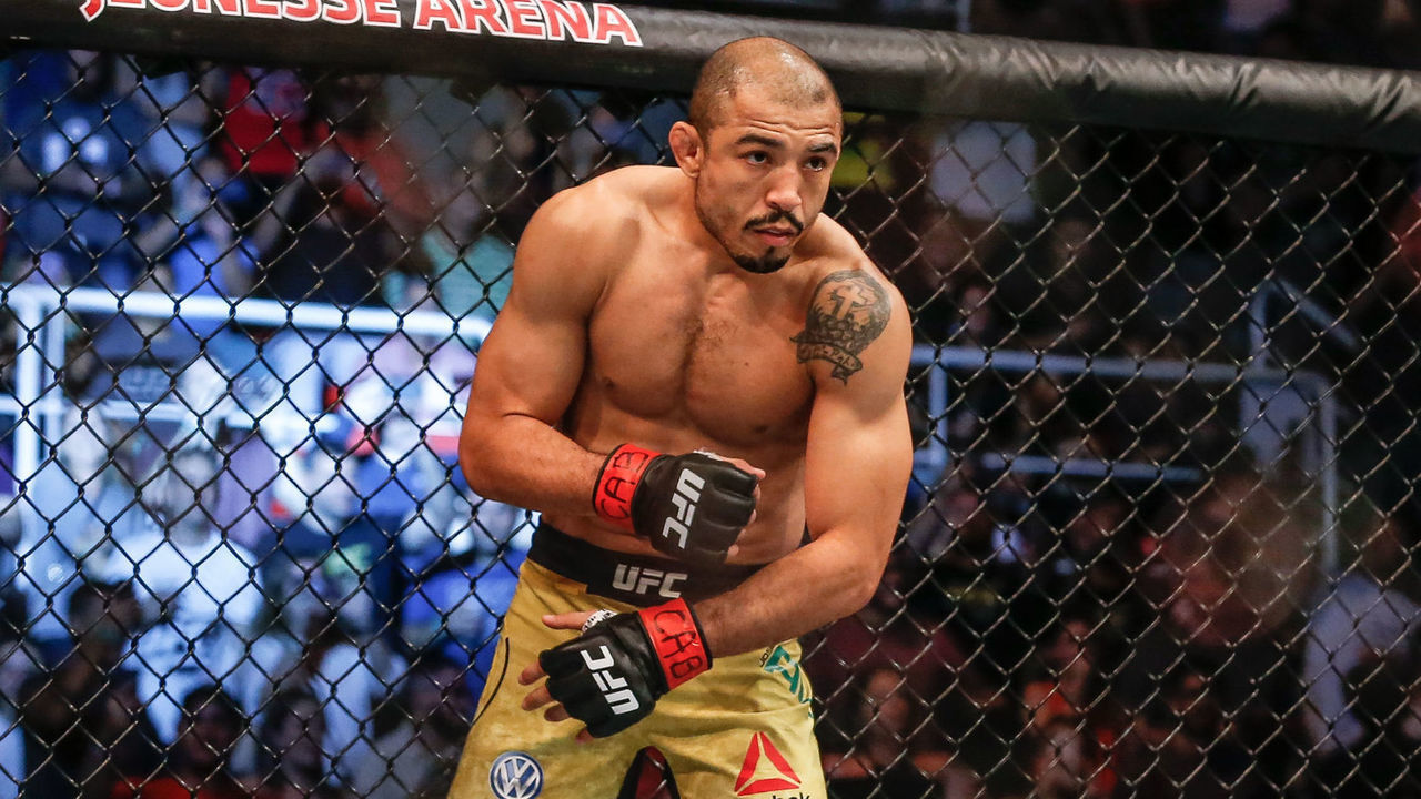 RIO DE JANEIRO, BRAZIL - MAY 11: Jose Aldo of Brazil prepares to fight Alexander Volkanovski of Australia in their Featherweight bout during the UFC 237event at Jeunesse Arena on May 11, 2019 in Rio de Janeiro, Brazil.