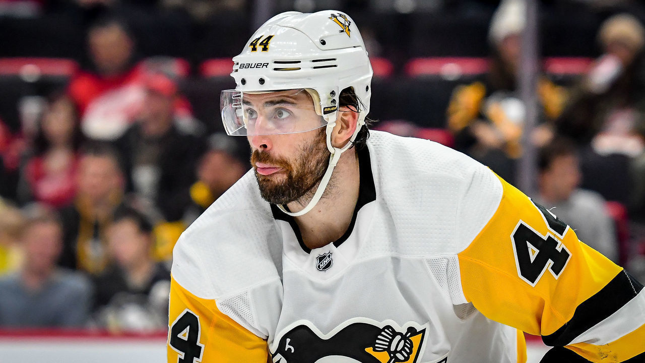 DETROIT, MI - APRIL 20: Pittsburgh Penguins defenseman Erik Gudbranson (44) during the Detroit Red Wings game versus the New York Islanders on March 16, 2019, at Little Caesars Arena in Detroit, Michigan.