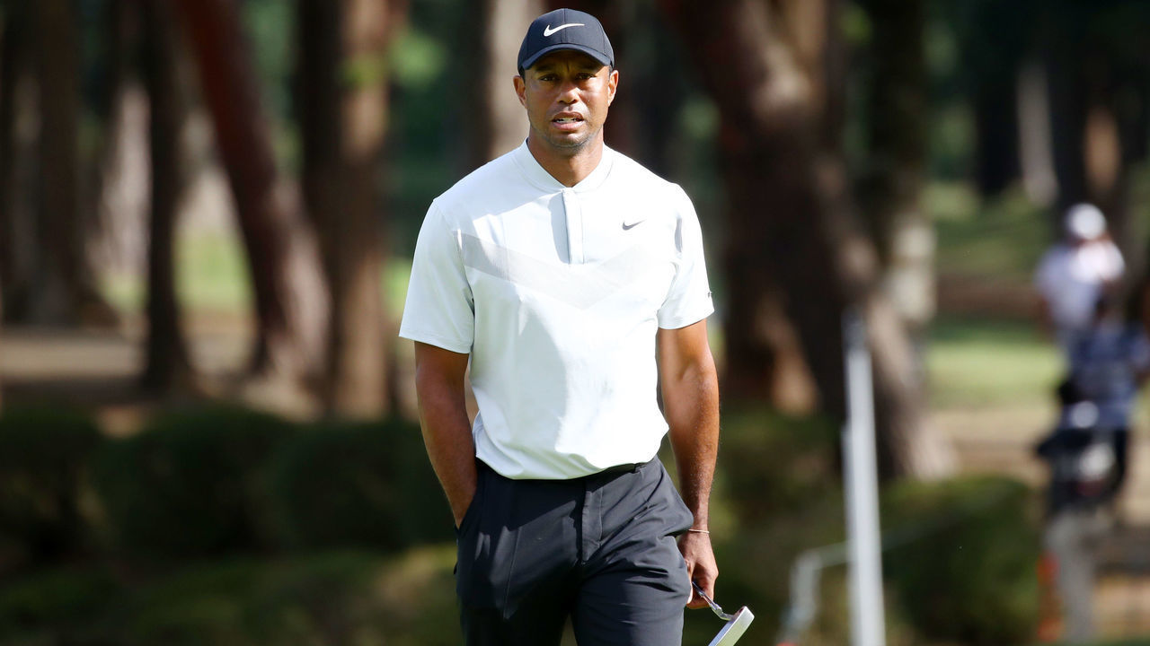 INZAI, JAPAN - OCTOBER 26: Tiger Woods of the United States walks onto the 7th green during the second round of the Zozo Championship at Accordia Golf Narashino Country Club on October 26, 2019 in Inzai, Chiba, Japan.