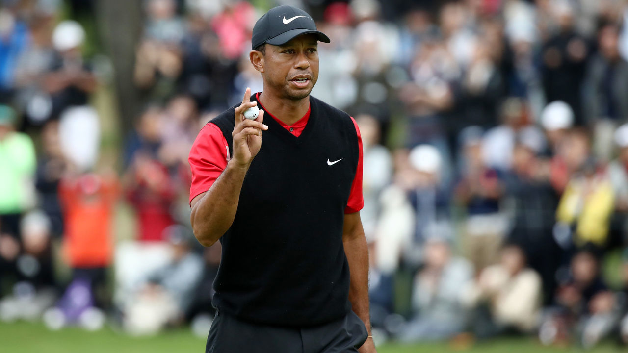 INZAI, JAPAN - OCTOBER 27: Tiger Woods of the United States acknowledges the fans after the birdie on the 5th green during the final round of the Zozo Championship at Accordia Golf Narashino Country Club on October 27, 2019 in Inzai, Chiba, Japan.