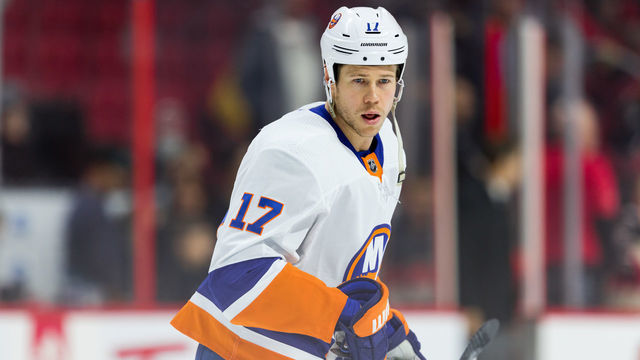 OTTAWA, ON - OCTOBER 25: New York Islanders Left Wing Matt Martin (17) during warm-up before National Hockey League action between the New York Islanders and Ottawa Senators on October 25, 2019, at Canadian Tire Centre in Ottawa, ON, Canada.