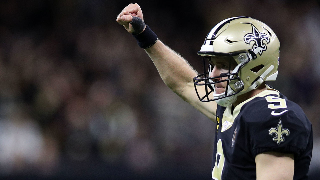 NEW ORLEANS, LOUISIANA - OCTOBER 27: Drew Brees #9 of the New Orleans Saints celebrates a touchdown against the Arizona Cardinals at Mercedes Benz Superdome on October 27, 2019 in New Orleans, Louisiana.