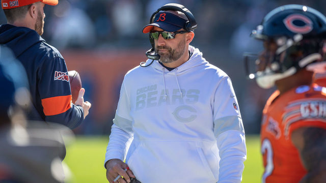 CHICAGO, IL - OCTOBER 27: Chicago Bears head coach Matt Nagy looks on in the 1st quarter during an NFL football game between the Los Angeles Chargers and the Chicago Bears on October 27, 2019, at Soldier Field in Chicago, IL.