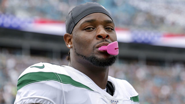 JACKSONVILLE, FL - OCTOBER 27: Running back Le'Veon Bell #26 of the New York Jets looks on before the game against the Jacksonville Jaguars at TIAA Bank Field on October 27, 2019 in Jacksonville, Florida. The Jaguars defeated The Jets 29 to 15.