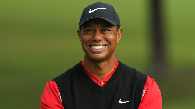 CHIBA, JAPAN - OCTOBER 28: Tiger Woods smiles while standing on the 18th green during the trophy presentation after the final round of The ZOZO Championship at Accordia Golf Narashino Country Club on October 28, 2019 in Chiba, Japan.