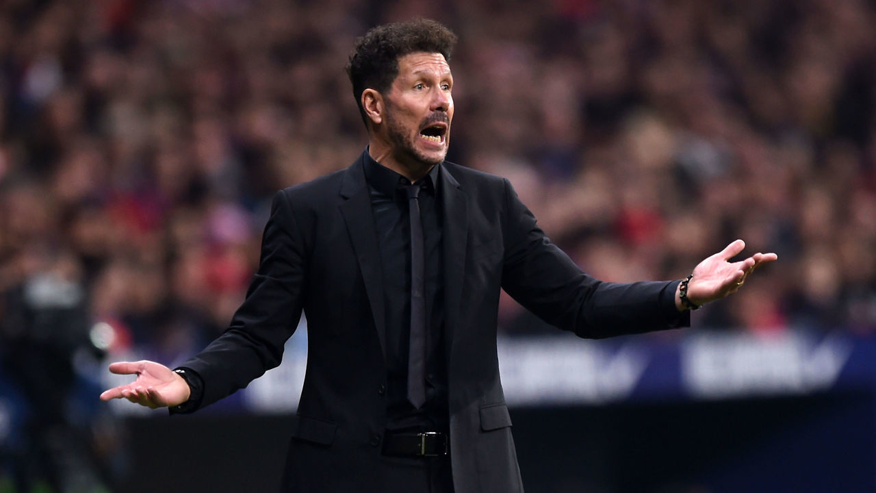 MADRID, SPAIN - OCTOBER 26: Diego Simeone, manager of Atletico Madrid reacts during the La Liga match between Club Atletico de Madrid and Athletic Club at Wanda Metropolitano on October 26, 2019 in Madrid, Spain.