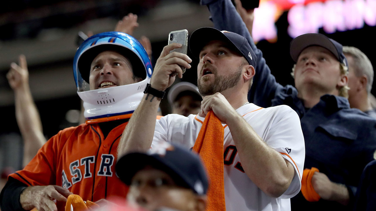 WASHINGTON, DC - OCTOBER 27: Houston Astros fans cheer during Game 5 of the 2019 World Series between the Houston Astros and the Washington Nationals at Nationals Park on Sunday, October 27, 2019 in Washington, District of Columbia.
