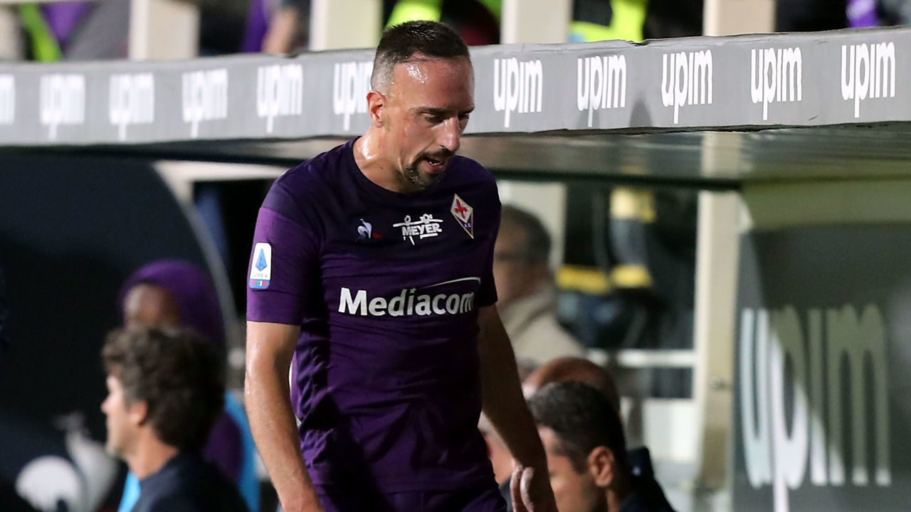 FLORENCE, ITALY - OCTOBER 27: Franck Ribery of ACF Fiorentina reacts during the Serie A match between ACF Fiorentina and SS Lazio at Stadio Artemio Franchi on October 27, 2019 in Florence, Italy.