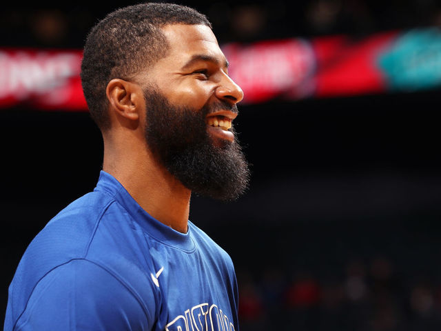 CHARLOTTE, NC - OCTOBER 16: Markieff Morris #8 of the Detroit Pistons smiles before a pre-season game against the Charlotte Hornets on October 16, 2019 at Spectrum Center in Charlotte, North Carolina. NOTE TO USER: User expressly acknowledges and agrees that, by downloading and/or using this Photograph, user is consenting to the terms and conditions of the Getty Images License Agreement. Mandatory Copyright Notice: Copyright 2019 NBAE