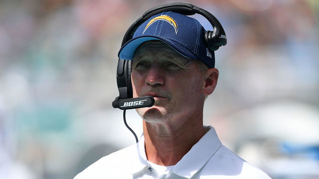 MIAMI, FLORIDA - SEPTEMBER 29: Ken Whisenhunt Offensive Coordinator for the Los Angeles Chargers coaching in the first quarter against the Miami Dolphins at Hard Rock Stadium on September 29, 2019 in Miami, Florida.