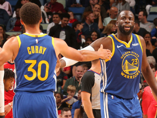 NEW ORLEANS, LA -OCTOBER 28: Draymond Green #23 of the Golden State Warriors high fives Stephen Curry #30 during the game against the New Orleans Pelicans on October 28, 2019 at the Smoothie King Center in New Orleans, Louisiana. Mandatory Copyright Notice: Copyright 2019 NBAE