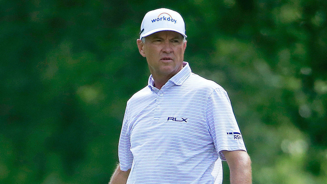 ENDICOTT, NY - AUGUST 16: Davis Love III looks on at the fifth fairway during the first round of the DICK'S Sporting Goods Open held at En-Joie Golf Course on August 16, 2019 in Endicott, New York.