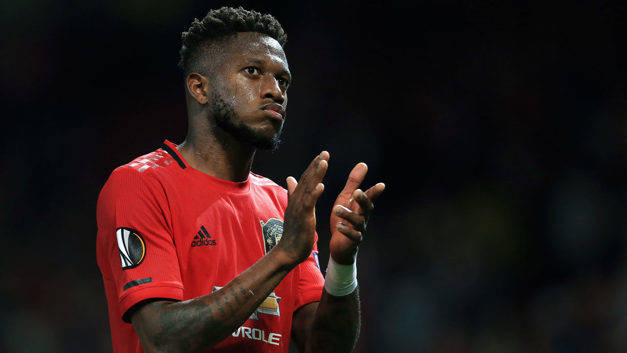 MANCHESTER, ENGLAND - SEPTEMBER 19: Fred of Man Utd applauds the support after the UEFA Europa League group L match between Manchester United and FK Astana at Old Trafford on September 19, 2019 in Manchester, United Kingdom.