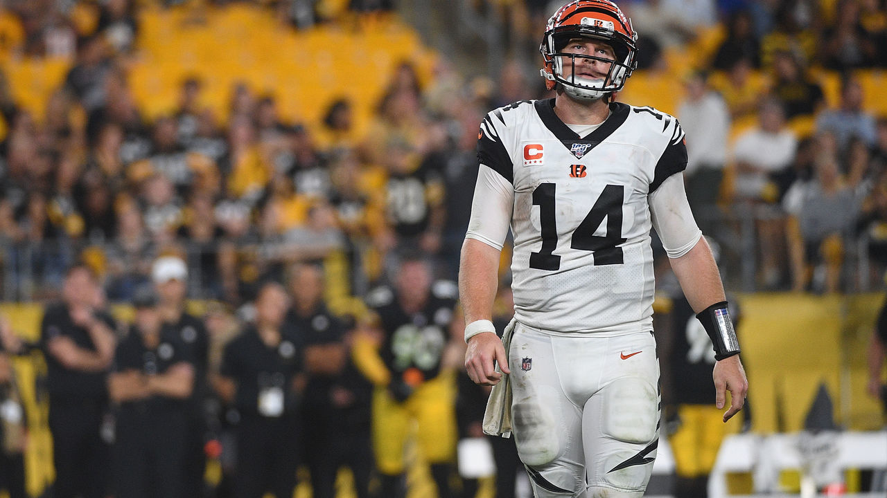 PITTSBURGH, PA - SEPTEMBER 30: Andy Dalton #14 of the Cincinnati Bengals walks off the field after being stopped on a fourth down play in the second half during the game against the Pittsburgh Steelers at Heinz Field on September 30, 2019 in Pittsburgh, Pennsylvania.