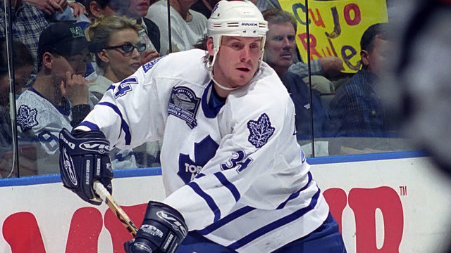 TORONTO, ON - MAY 7: Bryan Berard #34 of the Toronto Maple Leafs skates against the Pittsburgh Penguins during the 1999 Quarter Finals of the NHL playoff game action at Air Canada Centre in Toronto, Ontario, Canada.