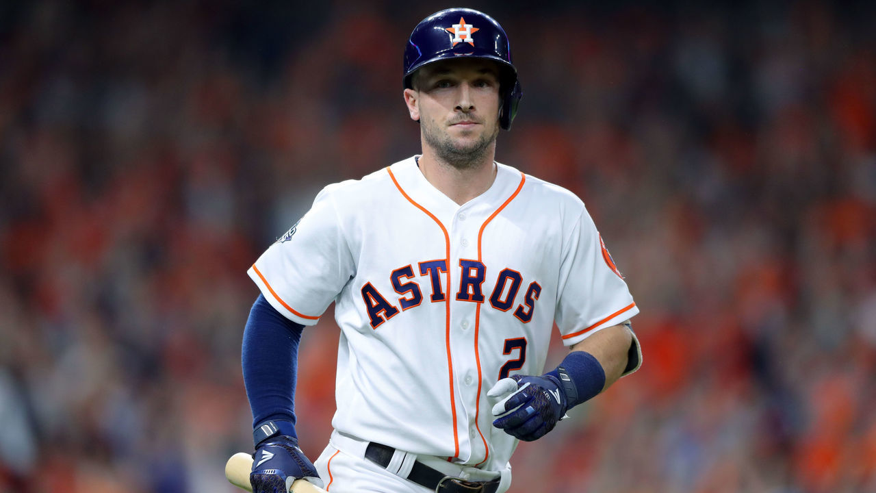 HOUSTON, TX - OCTOBER 29: Alex Bregman #2 of the Houston Astros hits a solo home run in the first inning during Game 6 of the 2019 World Series between the Washington Nationals and the Houston Astros at Minute Maid Park on Tuesday, October 29, 2019 in Houston, Texas.