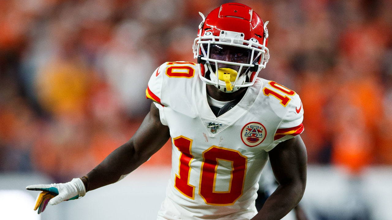DENVER, CO - OCTOBER 17: Wide receiver Tyreek Hill #10 of the Kansas City Chiefs in action against the Denver Broncos during the first quarter at Empower Field at Mile High on October 17, 2019 in Denver, Colorado.