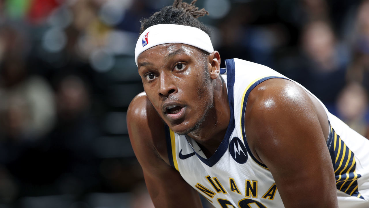 INDIANAPOLIS, IN - OCTOBER 11: Myles Turner #33 of the Indiana Pacers looks on against the Chicago Bulls during a preseason game at Bankers Life Fieldhouse on October 11, 2019 in Indianapolis, Indiana. The Pacers defeated the Bulls 105-87.