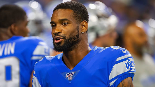 DETROIT, MI - AUGUST 23: Darius Slay #23 of the Detroit Lions walks around in warms up before an NFL Pre-season game against the Buffalo Bills at Ford Field on August 23, 2019 in Detroit, Michigan. Buffalo defeated Detroit 24-20.