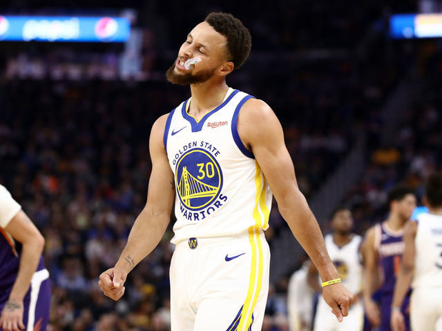 SAN FRANCISCO, CALIFORNIA - OCTOBER 30: Stephen Curry #30 of the Golden State Warriors reacts during the first half of their game against the Phoenix Suns at Chase Center on October 30, 2019 in San Francisco, California.