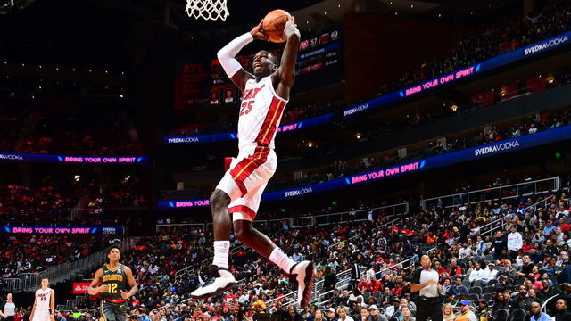 ATLANTA, GA - OCTOBER 31: Kendrick Nunn #25 of the Miami Heat dunks the ball against the Atlanta Hawks on October 31, 2019 at State Farm Arena in Atlanta, Georgia. NOTE TO USER: User expressly acknowledges and agrees that, by downloading and/or using this Photograph, user is consenting to the terms and conditions of the Getty Images License Agreement. Mandatory Copyright Notice: Copyright 2019 NBAE