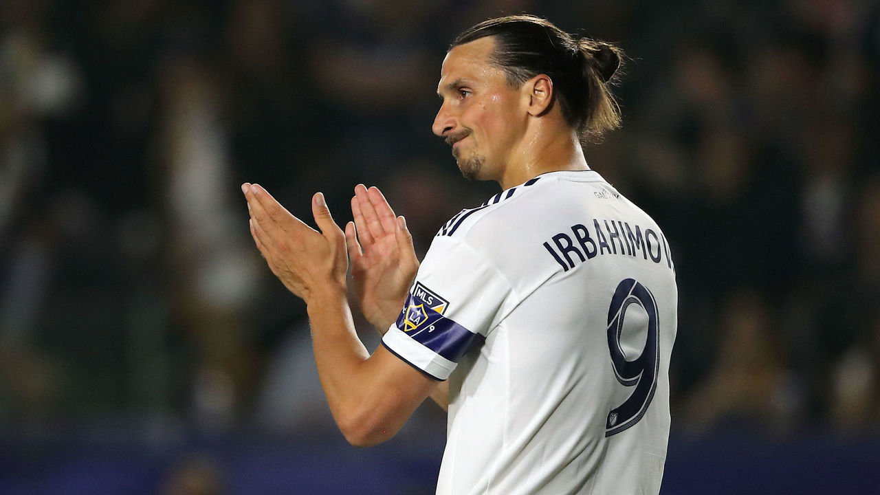CARSON, CA - JULY 04: Zlatan Ibrahimovic of LA Galaxy wearing a shirt in the second half with his name spelt incorrectly during the MLS match between Los Angeles Galaxy and Toronto FC at Dignity Health Sports Park on July 4, 2019 in Carson, California.