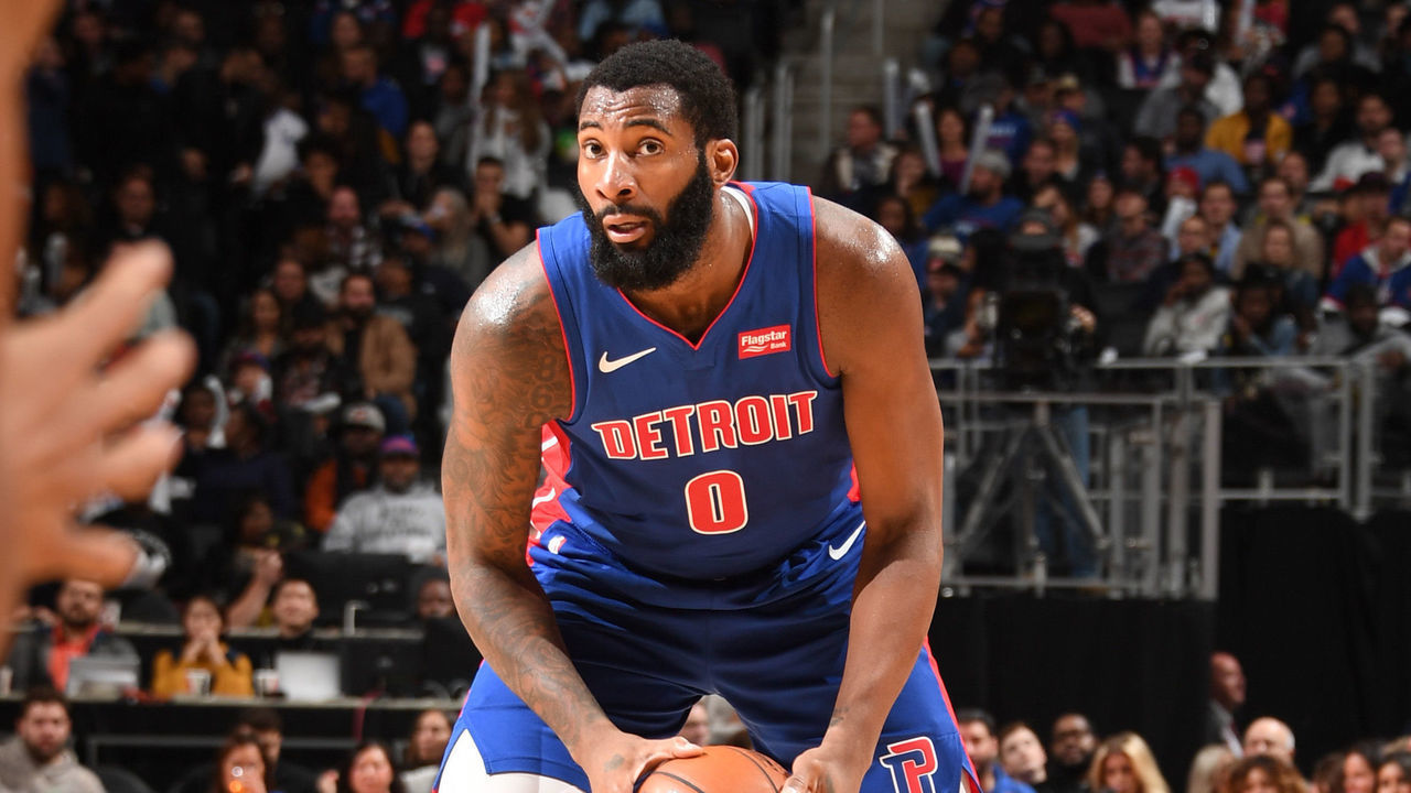 DETROIT, MI - NOVEMBER 2: Andre Drummond #0 of the Detroit Pistons handles the ball against the Brooklyn Nets on November 2, 2019 at Little Caesars Arena in Detroit, Michigan. NOTE TO USER: User expressly acknowledges and agrees that, by downloading and/or using this photograph, User is consenting to the terms and conditions of the Getty Images License Agreement. Mandatory Copyright Notice: Copyright 2019 NBAE
