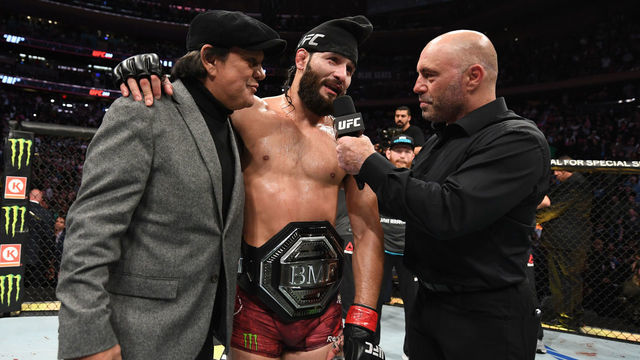 NEW YORK, NEW YORK - NOVEMBER 02: Jorge Masvidal is interviewed after his victory over Nate Diaz (doctor's stoppage) in their welterweight bout for the BMF title during the UFC 244 event at Madison Square Garden on November 02, 2019 in New York City.