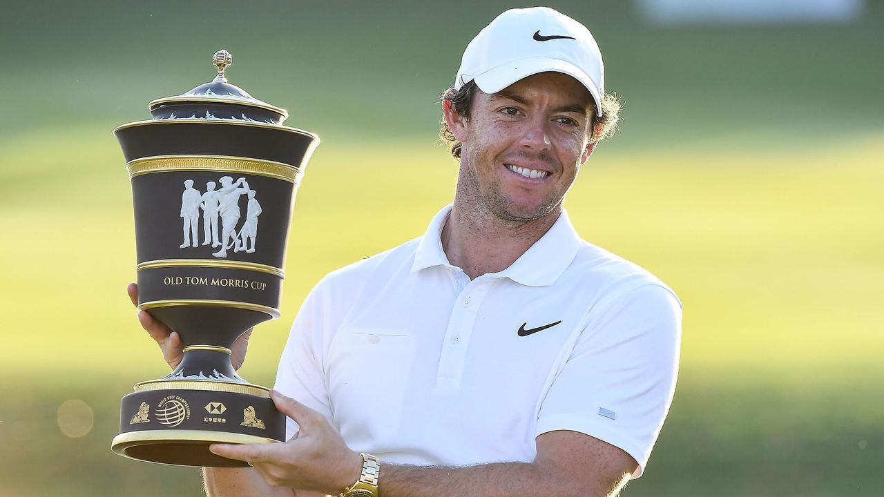 SHANGHAI, CHINA - NOVEMBER 03: Rory McIlroy of Northern Ireland holds the trophy on the 18th green after the final round of the World Golf Championships-HSBC Champions at Sheshan International Golf Club on November 3, 2019 in Shanghai, China.
