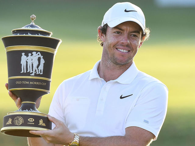 SHANGHAI, CHINA - NOVEMBER 03: Rory McIlroy of Northern Ireland holds the trophy on the 18th green after the final round of the World Golf Championships-HSBC Champions at Sheshan International Golf Club on November 3, 2019 in Shanghai, China.