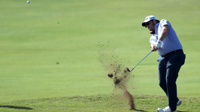 SOUTHAMPTON, BERMUDA - NOVEMBER 02: Harry Higgs of the United States plays his second shot into the ninth green during the third round of the Bermuda Championship at Port Royal Golf Course on November 02, 2019 in Southampton, Bermuda.