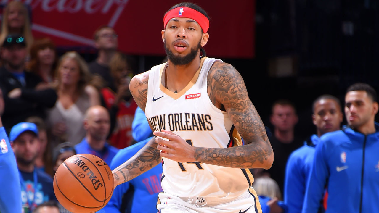 OKLAHOMA CITY, OK- NOVEMBER 2: Brandon Ingram #14 of the New Orleans Pelicans handles the ball against the Oklahoma City Thunder on November 2, 2019 at Chesapeake Energy Arena in Oklahoma City, Oklahoma. Mandatory Copyright Notice: Copyright 2019 NBAE