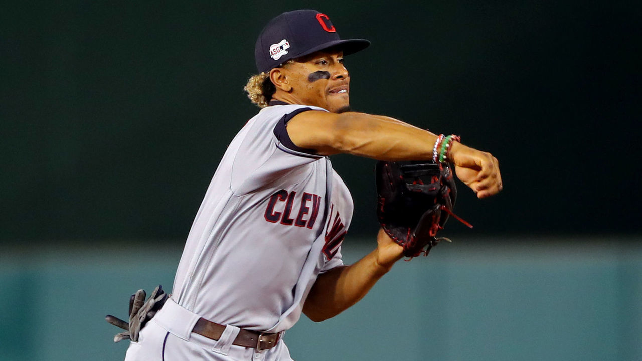 WASHINGTON, DC - SEPTEMBER 27: Francisco Lindor #12 of the Cleveland Indians throws to first for the out during the game between the Cleveland Indians and the Washington Nationals at Nationals Park on Friday, September 27, 2019 in Washington, District of Columbia.