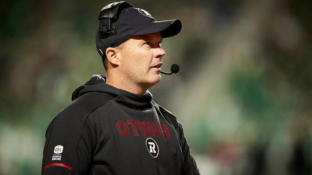 REGINA, SK - SEPTEMBER 15: Head coach Rick Campbell of the Ottawa Redblacks on the sideline during the game between the Ottawa Redblacks and Saskatchewan Roughriders at Mosaic Stadium on September 15, 2018 in Regina, Canada.