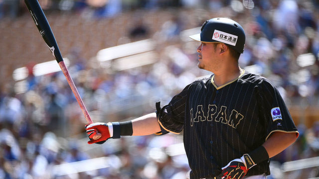 GLENDALE, AZ - MARCH 19: Yoshitomo Tsutsugo #25 of Japan is seen during the exhibition game between Japan and Los Angeles Dodgers at Camelback Ranch on March 19, 2017 in Glendale, Arizona.