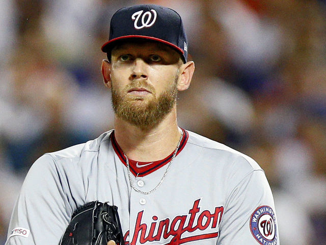 NEW YORK, NY - AUGUST 09: Pitcher Stephen Strasburg #37 of the Washington Nationals reacts after Pete Alonso hit a two run home run during the fourth inning in an MLB baseball game against the New York Mets on August 9, 2019 at Citi Field in the Queens borough of New York City. Mets won 7-6.