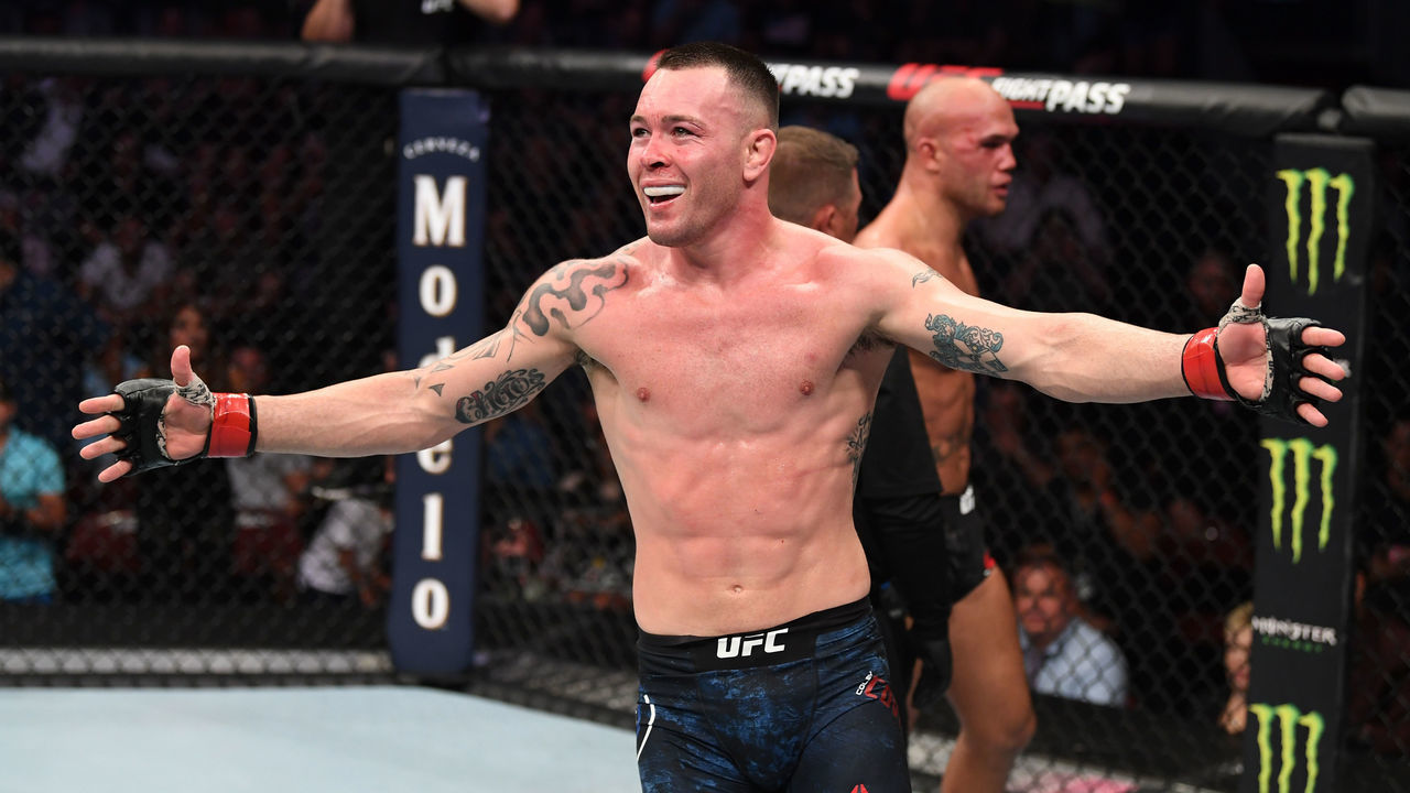 NEWARK, NJ - AUGUST 03: Colby Covington reacts after the conclusion of his welterweight bout against Robbie Lawler during the UFC Fight Night event at the Prudential Center on August 3, 2019 in Newark, New Jersey.