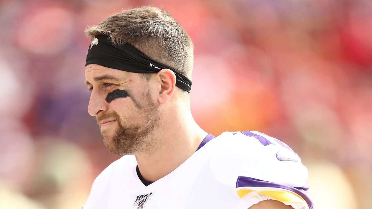 KANSAS CITY, MISSOURI - NOVEMBER 03: Adam Thielen #19 of the Minnesota Vikings stands on the sideline during the first half against the Kansas City Chiefs at Arrowhead Stadium on November 03, 2019 in Kansas City, Missouri.