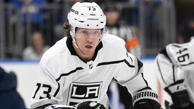 ST. LOUIS, MO. - OCTOBER 24: Los Angeles Kings rightwing Tyler Toffoli (73) during a NHL game between the Los Angeles Kings and the St. Louis Blues on October 24, 2019, at Enterprise Center, St. Louis, MO.