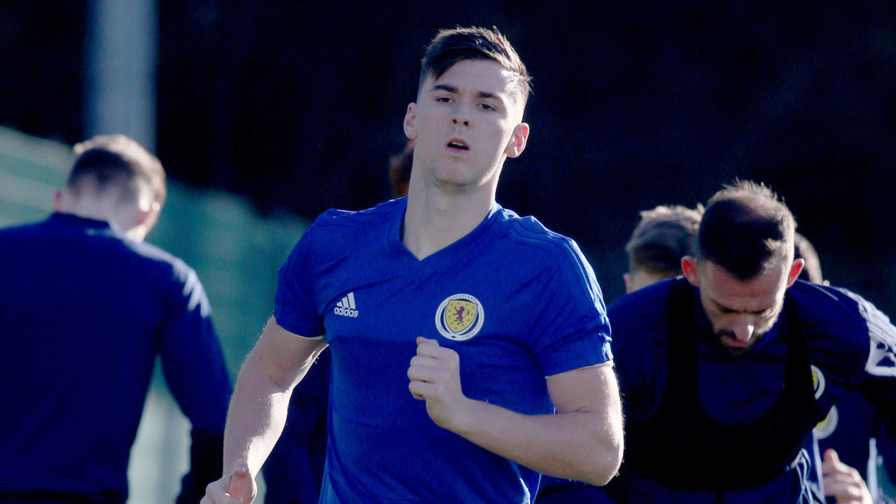 Scotland's Kieran Tierney during the training session in Edinburgh.