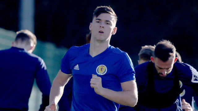 Scotland's Kieran Tierney during the training session in Edinburgh.