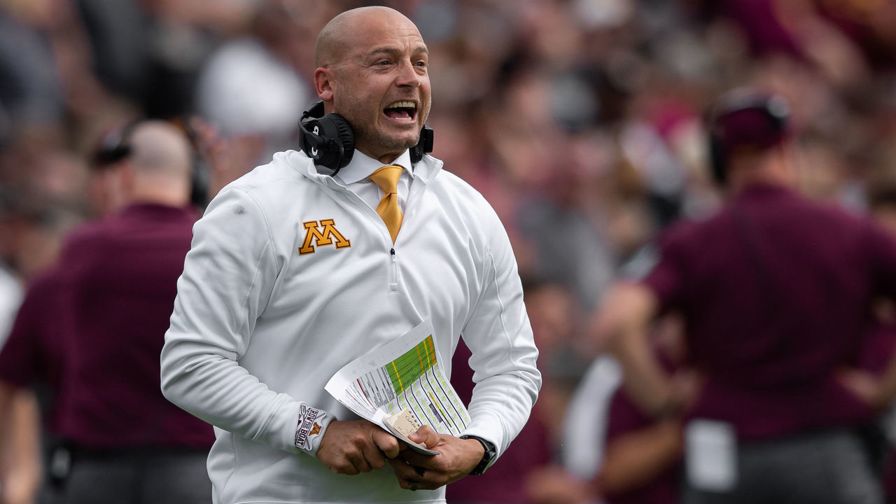 WEST LAFAYETTE, IN - SEPTEMBER 28: Minnesota Golden Gophers head coach P.J. Fleck on the sidelines during the college football game between the Purdue Boilermakers and Minnesota Golden Gophers on September 28, 2019, at Ross-Ade Stadium in West Lafayette, IN.
