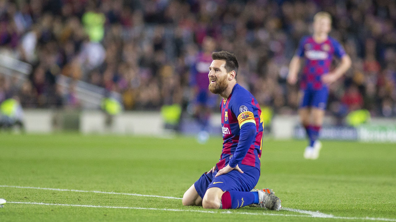 BARCELONA, SPAIN - November 5: Lionel Messi #10 of Barcelona reacts after having a shot saved during the Barcelona V Slavia Prague, UEFA Champions League group stage match at Estadio Camp Nou on November 5th 2019 in Barcelona, Spain.