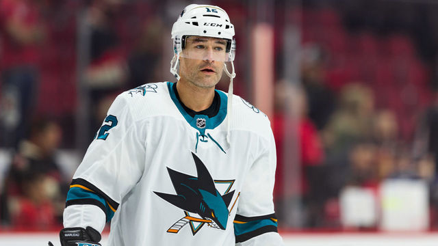 OTTAWA, ON - OCTOBER 27: San Jose Sharks center Patrick Marleau (12) during warm-up before National Hockey League action between the San Jose Sharks and Ottawa Senators on October 27, 2019, at Canadian Tire Centre in Ottawa, ON, Canada.