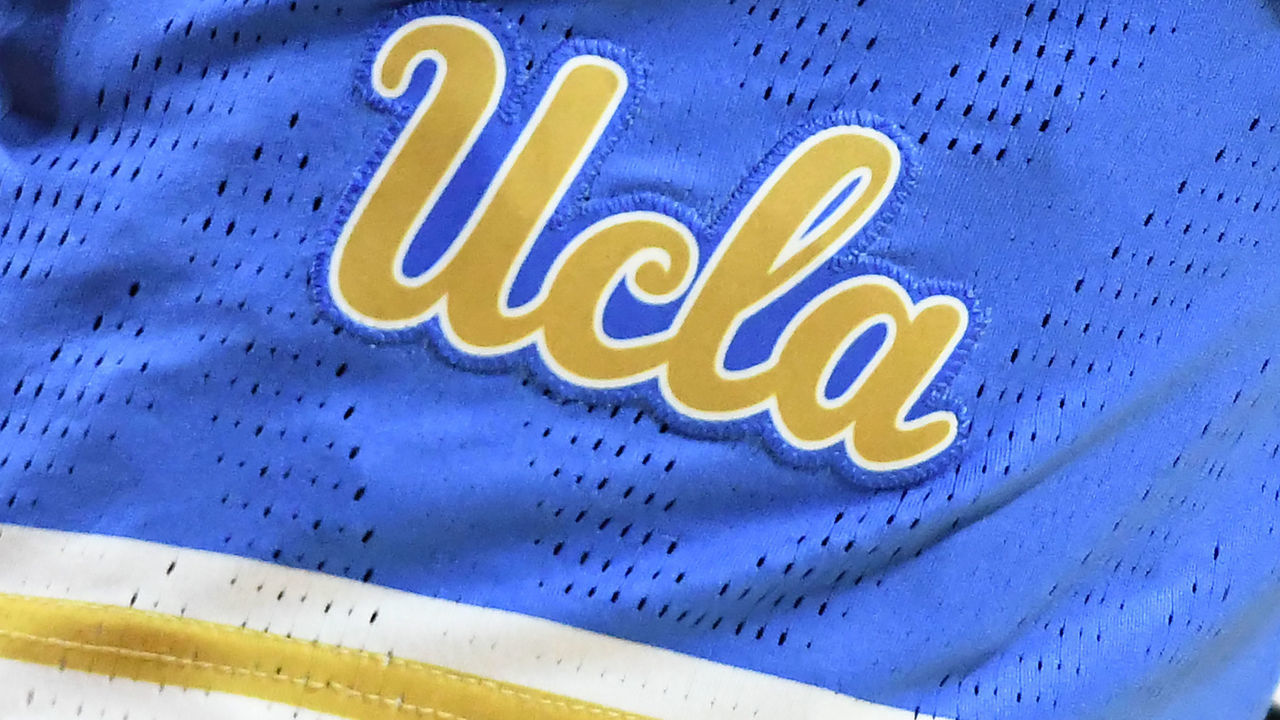 COLLEGE PARK, MD - MARCH 25: The UCLA Bruins logo on a pair of shorts during a NCAA Women's Basketball Tournament - Second Round game against the Maryland Terrapins at the Xfinity Center Center on March 25, 2019 in College Park, Maryland.